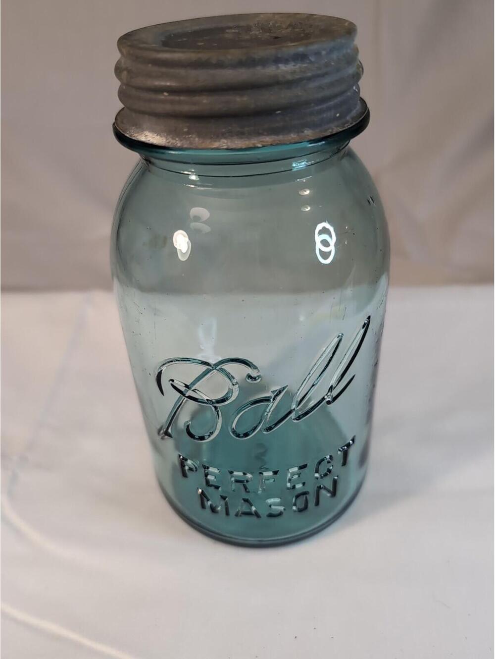 Vintage Aqua Blue Ball Perfect Mason Fruit Jar Quart # 3  Zinc Lid